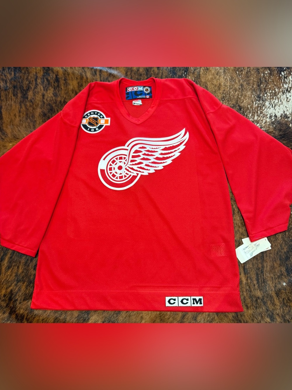 NWT Vintage CCM Detroit Red Wings Center Ice NHL Hockey Jersey Mens L 90s Red